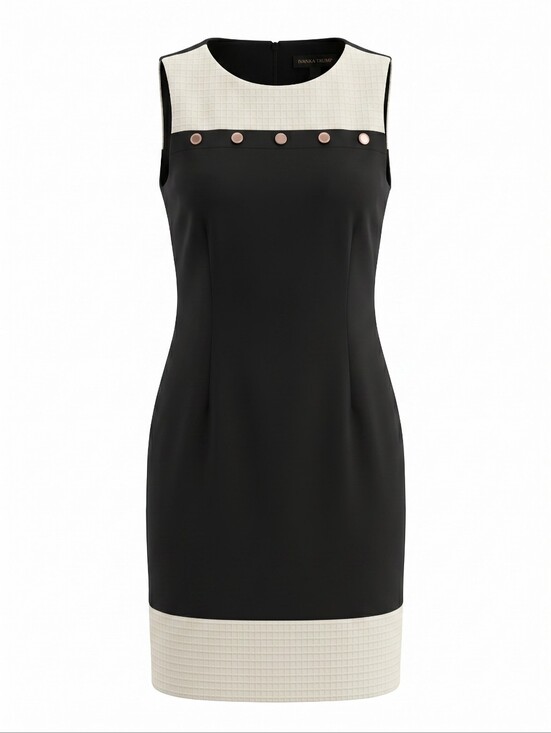 Ivanka Trump Dresses & Skirts - Ivanka Trump Black Cream Button-Trim Sheath Office Mini Dress Sleevless Cocktail